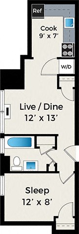 1 Bedroom floor plan at Park Fullerton by Reside